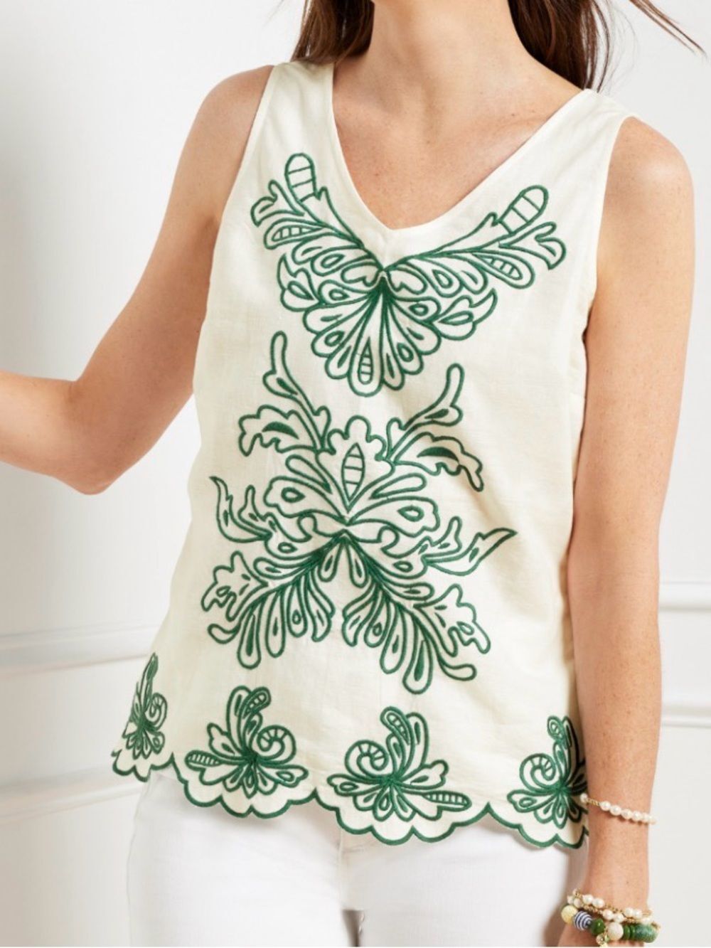 Talbots linen blend Embroidered Sleeveless Top Size L?